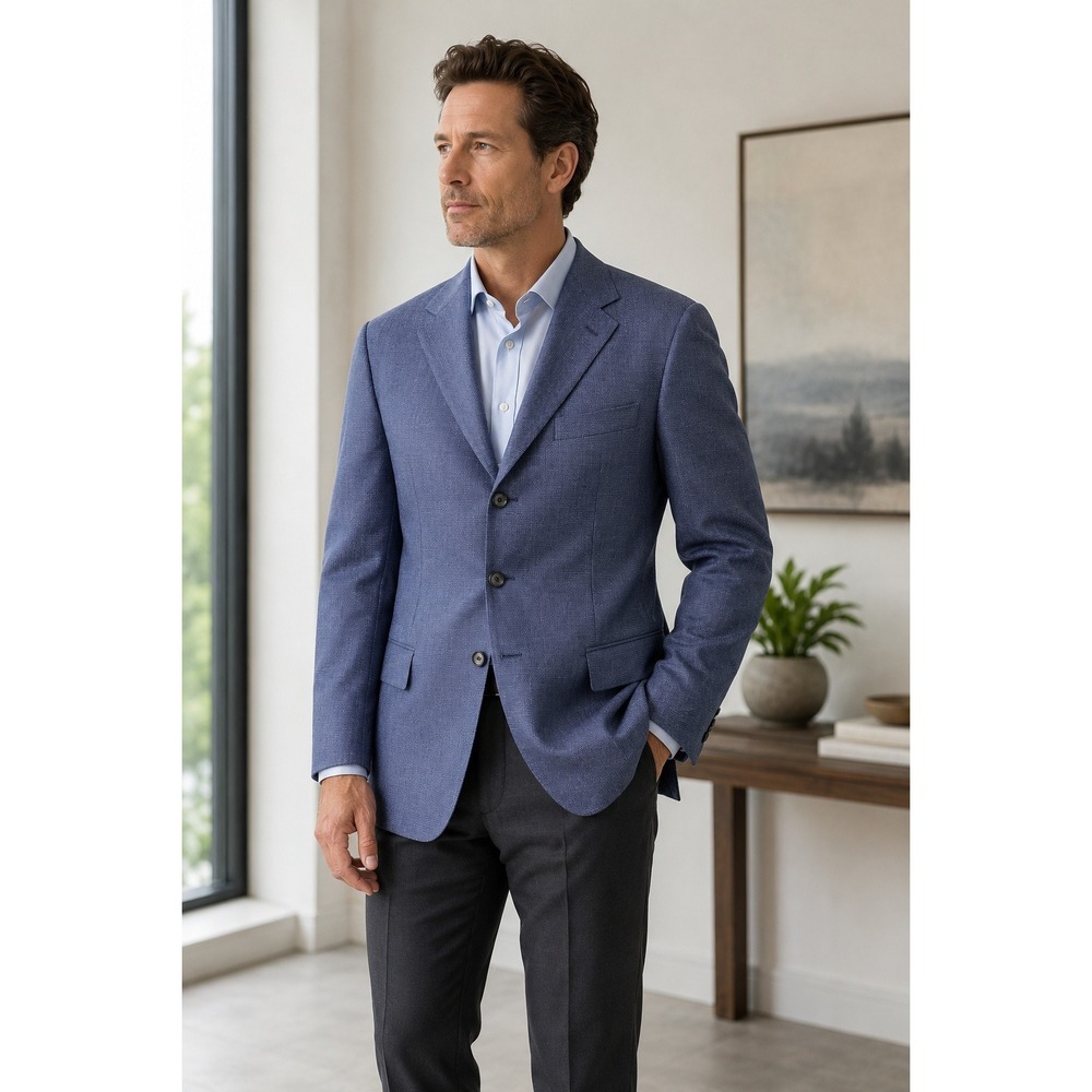 Canali Proposta Mens Navy Blue Textured 3-Button Blazer Sport Coat Made in Italy